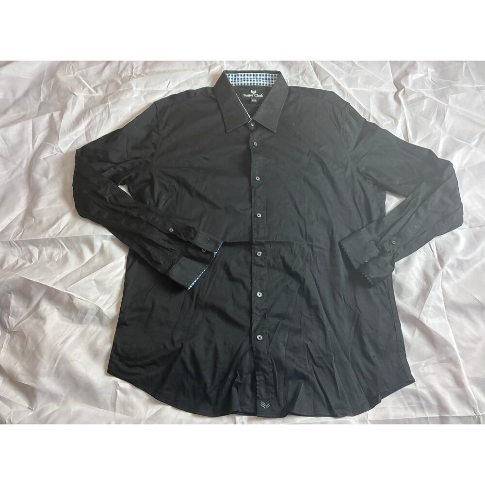 Butter Cloth Men's Long Sleeve Button Down Shirt 2XL Black Gingham Trim NWT